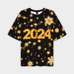 Мужская футболка оверсайз Новый 2024 год - золотые снежинки