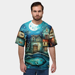 Футболка оверсайз мужская Сказочные рыбовы в стиле фолк-арт», цвет: 3D-принт — фото 2