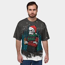Футболка оверсайз мужская Скелет Санты с бутылкой, цвет: 3D-принт — фото 2
