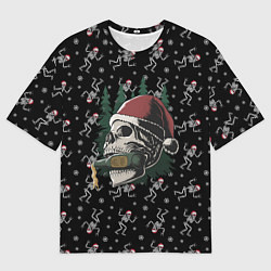 Мужская футболка оверсайз Череп Санты на фоне леса