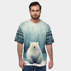 Футболка оверсайз мужская Мишка в зимнем лесу в стиле фолк-арт, цвет: 3D-принт — фото 2