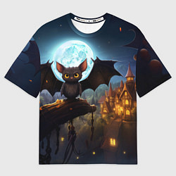 Футболка оверсайз мужская Летучая мышка на фоне луны и замка, цвет: 3D-принт