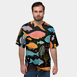 Футболка оверсайз мужская Фолк-арт рыбовы, цвет: 3D-принт — фото 2