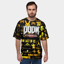 Футболка оверсайз мужская Doom золотые логотипы игр, цвет: 3D-принт — фото 2
