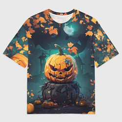 Футболка оверсайз мужская Хэллоуинская тыква под луной, цвет: 3D-принт