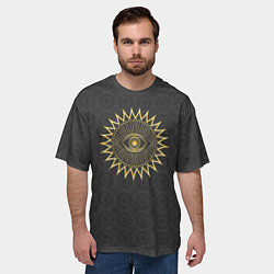 Футболка оверсайз мужская Человеческий глаз и абстрактные лучи золотого цвет, цвет: 3D-принт — фото 2