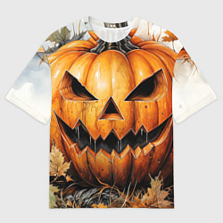 Мужская футболка оверсайз Оскал тыквы
