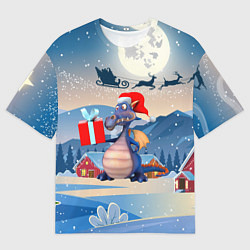 Мужская футболка оверсайз Новогодний дракон 2024