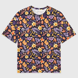 Футболка оверсайз мужская Паттерн из листочков и цветочков, цвет: 3D-принт