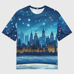 Мужская футболка оверсайз Новогодний зимний пейзаж