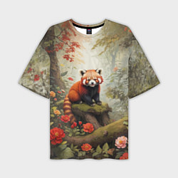 Мужская футболка оверсайз Красная панда в лесу
