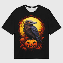 Футболка оверсайз мужская Halloween - ворон и тыква, цвет: 3D-принт