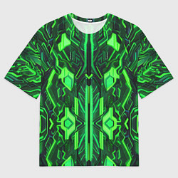 Футболка оверсайз мужская Киберпанк неоновая броня зелёная, цвет: 3D-принт