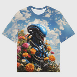 Футболка оверсайз мужская Ксеноморф в цветах, цвет: 3D-принт