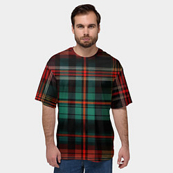 Футболка оверсайз мужская Красно-зелёная шотландская клетка, цвет: 3D-принт — фото 2