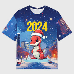 Мужская футболка оверсайз 2024 красный новогодний дракон