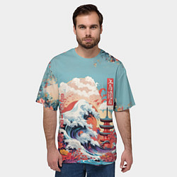 Футболка оверсайз мужская Винтажная иллюстрация Японского пейзажа, цвет: 3D-принт — фото 2