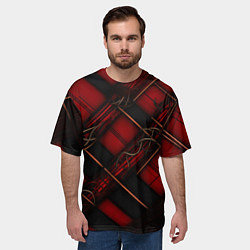 Футболка оверсайз мужская Тёмно-красная диагональная клетка, цвет: 3D-принт — фото 2