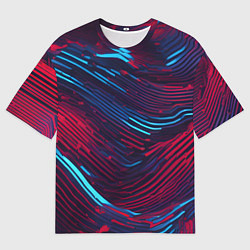 Мужская футболка оверсайз Волнистые линии красные и синие