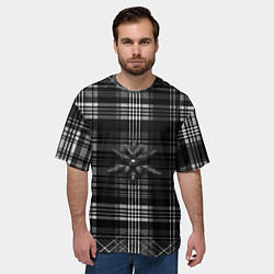 Футболка оверсайз мужская Черно-белая шотландская клетка, цвет: 3D-принт — фото 2