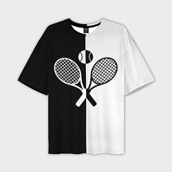 Футболка оверсайз мужская Теннис - чёрно белое, цвет: 3D-принт