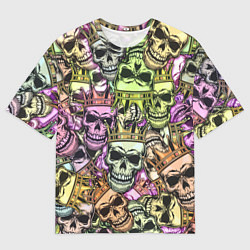 Мужская футболка оверсайз Разноцветные черепа с короной паттерн