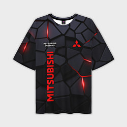 Мужская футболка оверсайз Mitsubishi черные плиты с эффектом свечения