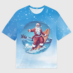 Мужская футболка оверсайз Санта на серфинге