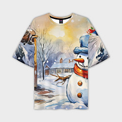 Мужская футболка оверсайз Снеговик новый год