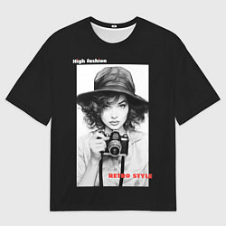 Футболка оверсайз мужская Брюнетка с ретро камерой, цвет: 3D-принт