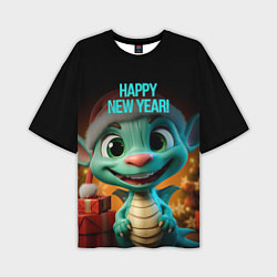 Мужская футболка оверсайз Happy new year green dragon