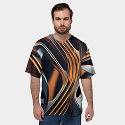 Футболка оверсайз мужская Слияние красок оранжевого и чёрного абстракция, цвет: 3D-принт — фото 2
