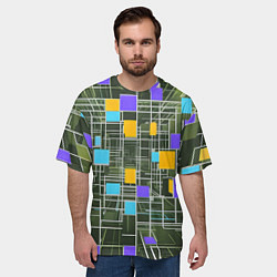 Футболка оверсайз мужская Разноцветные квадраты и белые полосы, цвет: 3D-принт — фото 2