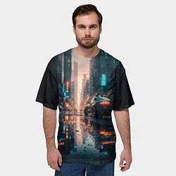 Футболка оверсайз мужская Городской пейзаж после дождя, цвет: 3D-принт — фото 2
