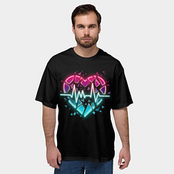 Футболка оверсайз мужская Разбитое сердце с линией пульса со свечением, цвет: 3D-принт — фото 2