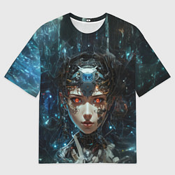 Мужская футболка оверсайз Андроид с оранжевыми глазами