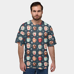 Футболка оверсайз мужская Кружки какао - зимний новогодний паттерн, цвет: 3D-принт — фото 2