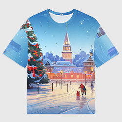 Мужская футболка оверсайз Новогодняя площадь