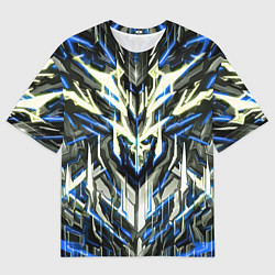 Мужская футболка оверсайз Неоновый синий кибер череп