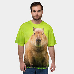 Футболка оверсайз мужская Capybara on green grass, цвет: 3D-принт — фото 2
