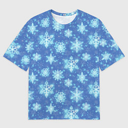 Мужская футболка оверсайз Pattern with bright snowflakes