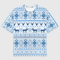 Мужская футболка оверсайз Blue sweater with reindeer