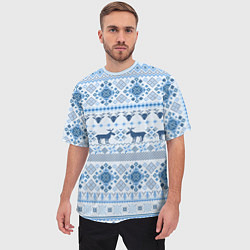 Футболка оверсайз мужская Blue sweater with reindeer, цвет: 3D-принт — фото 2