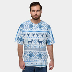 Футболка оверсайз мужская Blue sweater with reindeer, цвет: 3D-принт — фото 2