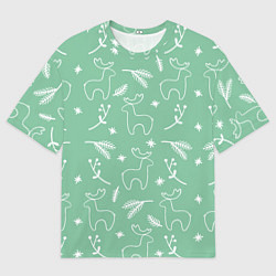 Футболка оверсайз мужская Зеленый рождественский узор с оленями, цвет: 3D-принт