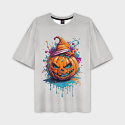 Мужская футболка оверсайз Хэллоуинская тыква в красках