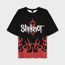 Футболка оверсайз мужская Slipknot в огне, цвет: 3D-принт