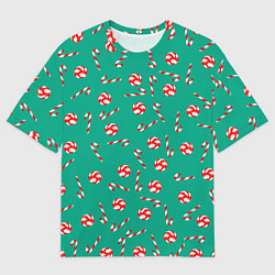 Футболка оверсайз мужская Рождественский дождь из леденцов, цвет: 3D-принт