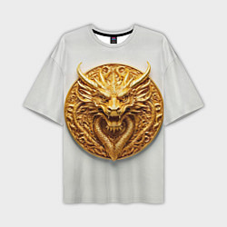 Футболка оверсайз мужская Нейросеть - золотой талисман дракона, цвет: 3D-принт