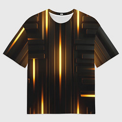 Мужская футболка оверсайз Неоновый узор черное золото стене